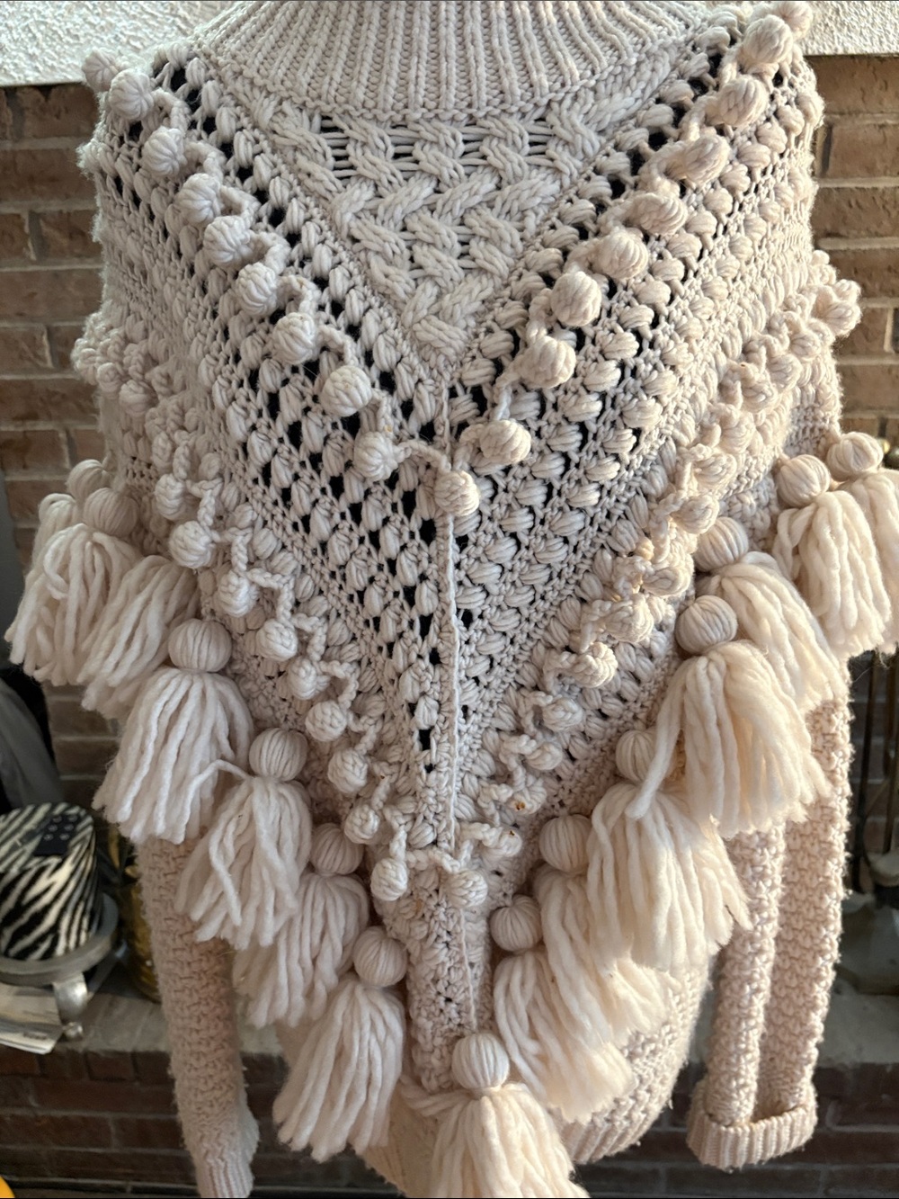 Zimmermann Cream Tassel & Bobble Knit Poncho Sweater - Picture 3 of 4
